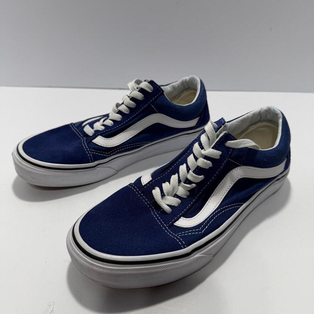 Vans Old Skool True Navy Blue White Mens 7 Womens 8.5 Suede Canvas